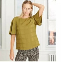 A New Day™ ~ Medium ~ Jacquard ~ Short Sleeve ~ Woven Top/Blouse ~ Olive Green - £20.92 GBP