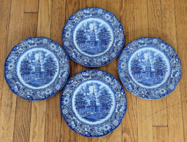 (4) Liberty Blue 10” Dinner Plates Independence Hall Staffordshire UK Ironstone - £34.25 GBP