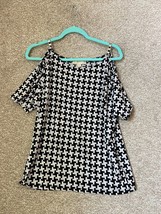 Michael Kors Woman’s Houndstooth Open Shoulder Chain Strap Blouse Shirt Size L - $33.99