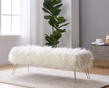 Faux Fur Long Bench Ottoman Foot Rest Stool/Seat With Gold Metal Legs By... - $162.93