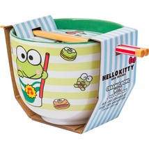 Sanrio Keroppi Face Foodie Design Ceramic Ramen Noodle Rice Bowl Chopsti... - $26.97