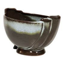 Frankoma Pottery #35 Footed Bowl Prairie Green &amp; Brown Clay Serving Dish - £11.65 GBP