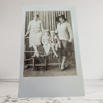 2 Women and Children Real Photo Postcard RPPC Brown White Hats AZO 1900s... - £7.43 GBP
