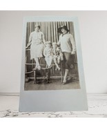 2 Women and Children Real Photo Postcard RPPC Brown White Hats AZO 1900s... - £7.46 GBP