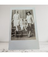 2 Women and Children Real Photo Postcard RPPC Brown White Hats AZO 1900s... - $7.99