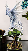 Large Arctic Frost Fury Dragon Perching On Rainforest Giant Tree Canopy Figurine - £67.31 GBP