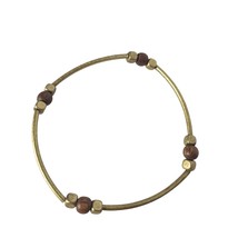 Vintage Boho Gold Tone Wooden Bead Stretch Bracelet Womens Costume Jewelry - £17.27 GBP