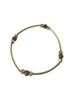 Vintage Boho Gold Tone Wooden Bead Stretch Bracelet Womens Costume Jewelry - $21.78