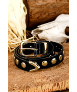 Gold Alloy Stud Detail Faux Leather Belt - $227.19 MXN