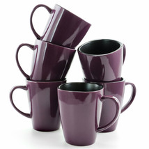 Elama Mulberry 14 oz Stoneware Mugs in Purple, Set of 6 - £32.65 GBP