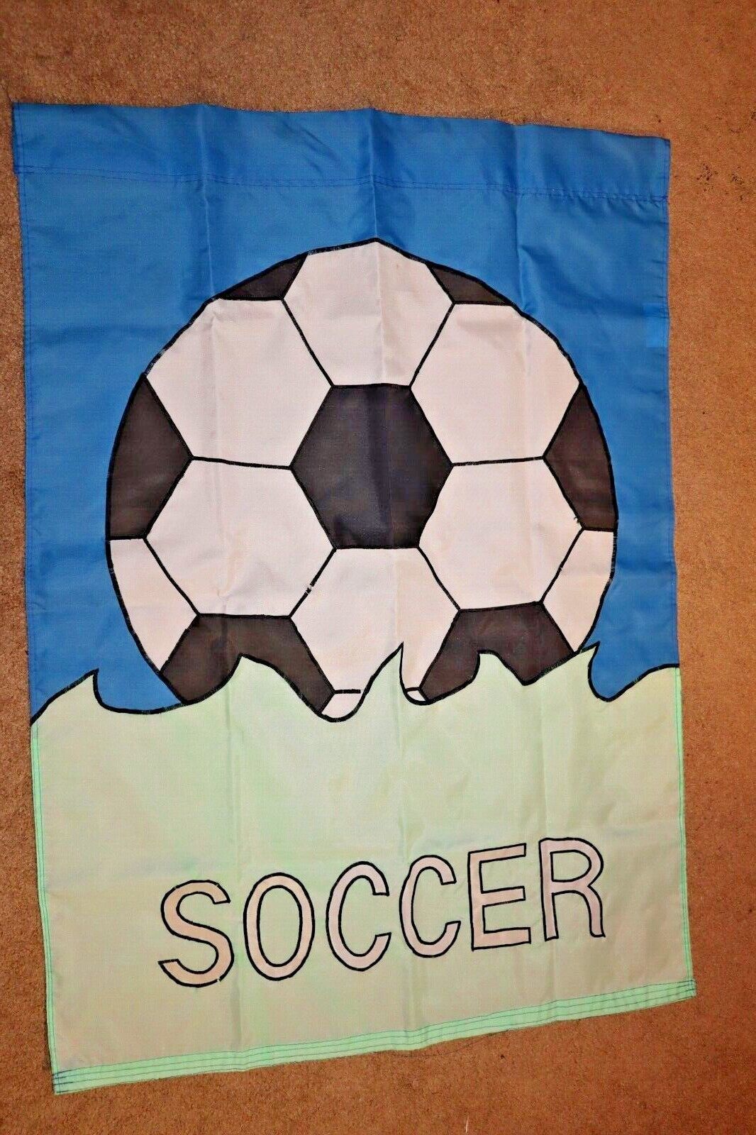 Yard Garden Flag Banner Black, White & Blue 40" x 28" Soccer Ball - $5.93