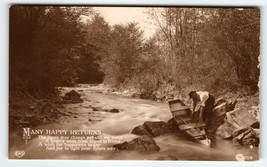 Man Canoe Boat Rustic Rapid River RPPC Postcard EAS Germany Happy Returns Poem - £49.39 GBP