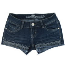 Women 0 Ultra Low Rise Skull Embroidery Almost Famous Jean Shorts Stretc... - £13.94 GBP