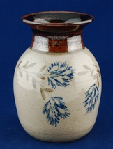 Studio Pottery Vase Brown &amp; Speckled Beige Botanical Signed Lucinda - £7.85 GBP