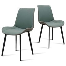 Green &amp; Grey PU Leather Dining Chairs Set of 2: Modern Metal Leg Design - $196.99