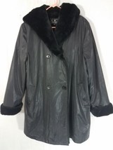 Ultex Design Womens Coat Size M Hooded Black Winter Cuffs Double Breasted - $49.87