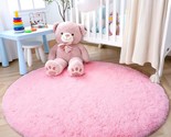 Junovo 4 Ft. Pink Round Fluffy Soft Area Rugs For Kids Girls Room Princess - £31.42 GBP