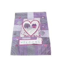 Small Purple Pink Welcome Garden Flag Hearts Patchwork Homestead Dog Puppy - $9.94