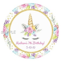 12 Floral Unicorn Personalized Birthday Party Stickers Favors Labels tags 2.5&quot;  - £9.58 GBP