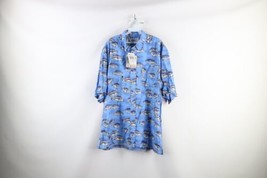 NOS Vintage Columbia Mens Medium All Over Print Fish Collared Button Shirt Blue - £47.26 GBP