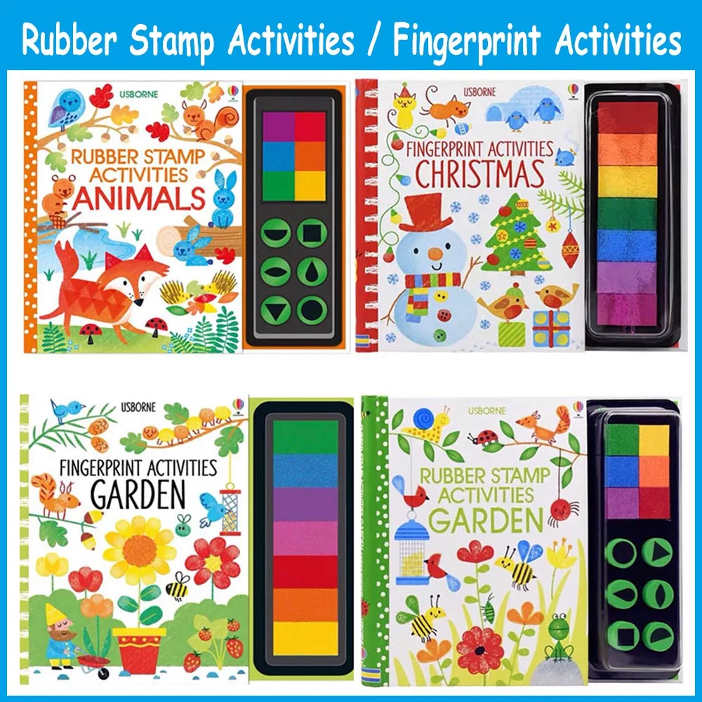 Usborne Children Fingerprint Books with Rubber Stamp Ink Pad Activities Doodling - £20.59 GBP