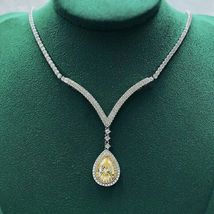 23 Ct Pear Cut Simulated Diamond Women&#39;s Necklace 925 Silver Gold Plated - £253.22 GBP