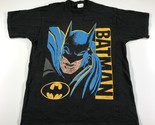 Vintage Batman Camicia Uomo Grande Nera Stampa Spellout Blu Giallo Cartoon - £74.85 GBP