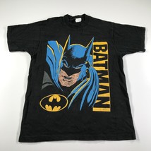 Vintage Batman Camicia Uomo Grande Nera Stampa Spellout Blu Giallo Cartoon - $93.13