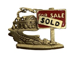 Real Estate Pin Brooch Red Enamel Realtor Signed Vntg 80s AJC - £8.56 GBP