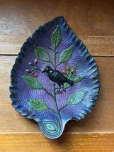 Vintage Iridescent Dark Purple Painted Bronze Metal Leaf Trinket Dish w ... - £45.40 GBP