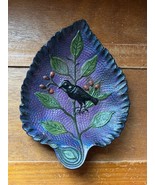 Vintage Iridescent Dark Purple Painted Bronze Metal Leaf Trinket Dish w ... - £44.09 GBP