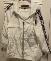 Tommy Hilfiger White Sidetape Windbreaker Women’s Jacket Hooded size M - $35.99