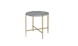 24" Champagne And Light Gray Manufactured Wood And Metal Round End Table - $4,026.71 MXN