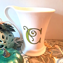 Green Letter C Ceramic Mug Coffee Tea Scrolled 8 Oz on White - £12.69 GBP