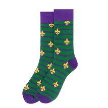 Men&#39;s Mardi Gras Socks Fleur De Li Green, Purple Yellow Gift for Him Dress New - £11.06 GBP