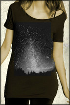 Dead Cities Night Sky Stars Trees Galaxy Space Womens Scoop T-Shirt Blac... - $26.99