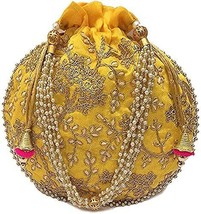 mbience ethnic Women handbag Potli wristlet with Pearls &amp; embroidery (Ye... - $22.09