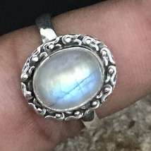 925 Solid Sterling Silver Natural Rainbow Moonstone Fine Jewelry Ring For Gift - £30.62 GBP
