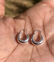 925 Sterling Silver Handmade Small Hoop Earrings, Huggies, Kundal, 14mm, 1.5 gm - £17.17 GBP