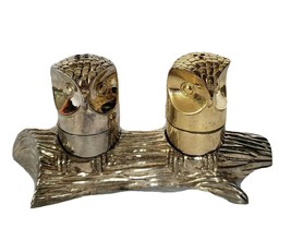 Vintage M.H. Silverplate Owls on log Salt &amp; Pepper Shakers  UK - £12.63 GBP