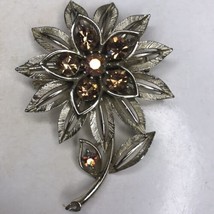 Vintage Lisner AB Rhinestone Flower Gold Tone  Brooch Pin 2.75” - £17.17 GBP