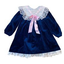 Rose Cottage Blue Velvet Lace Collar Dress Sz 5 Vintage - £23.02 GBP