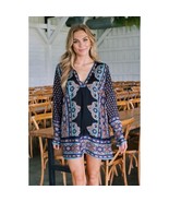 New Free People Meadow Mod Mini Shift Dress $148 MEDIUM Boho Blue  - $98.47 CAD