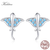Kaletine Ocean Blue Manta Stud Earrings for Women 925 Silver Ear Jackets Devil F - £15.86 GBP