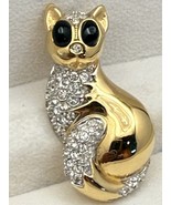 Vintage C. D’Orlan Cat Brooch – Gold Tone, Black Eyes, Rhinestone Accents - $54.99