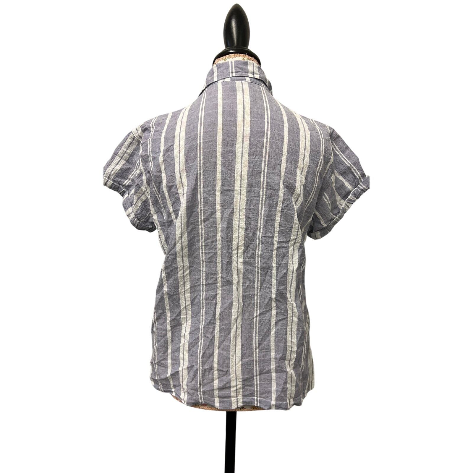 Eddie Bauer M Linen Blend Blue White Striped Button Shirt Item image 3