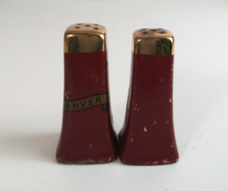 Vintage Denver Red Column With Gold Tone Top Mini Salt &amp; Pepper Shakers - $7.75