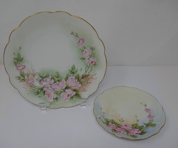 Bavaria Hand Painted Pink Roses Flower Gold Trim Plates Signed by A. Wie... - $29.99