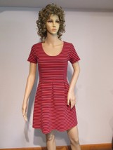 J. CREW Factory Stripe Scoop Neck Pleated Dress Sz 2 Red Navy Short Sleeve EUC - £39.29 GBP