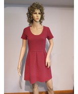 J. CREW Factory Stripe Scoop Neck Pleated Dress Sz 2 Red Navy Short Slee... - £39.30 GBP